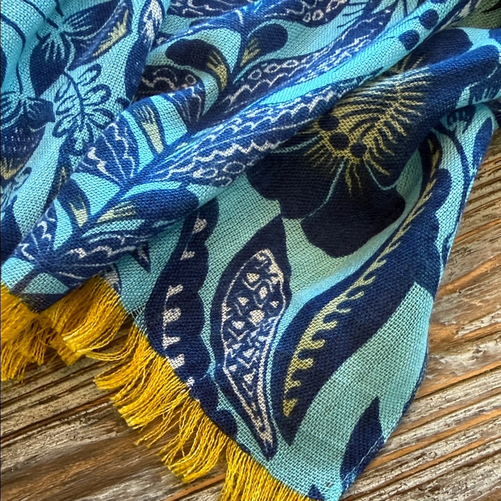 Lands' End Blue and Yellow Beautiful Floral Scarf 66”